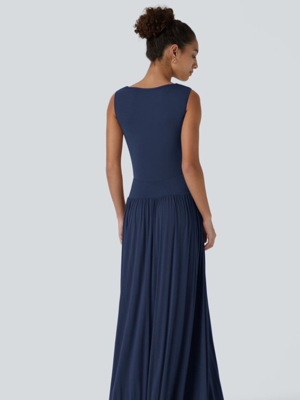 Halara Ribbed Boat Neck Asymmetric Strap Ruched Pocket Flowy Maxi Casual Dress - Picture 2 of 9